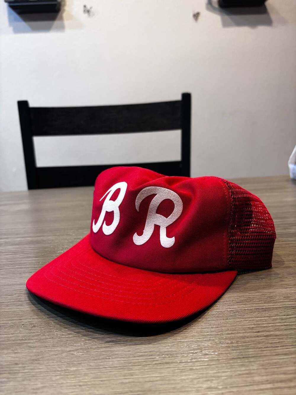 Vintage New Era BR Script Red Mesh Snapback Trucker Hat Made in USA